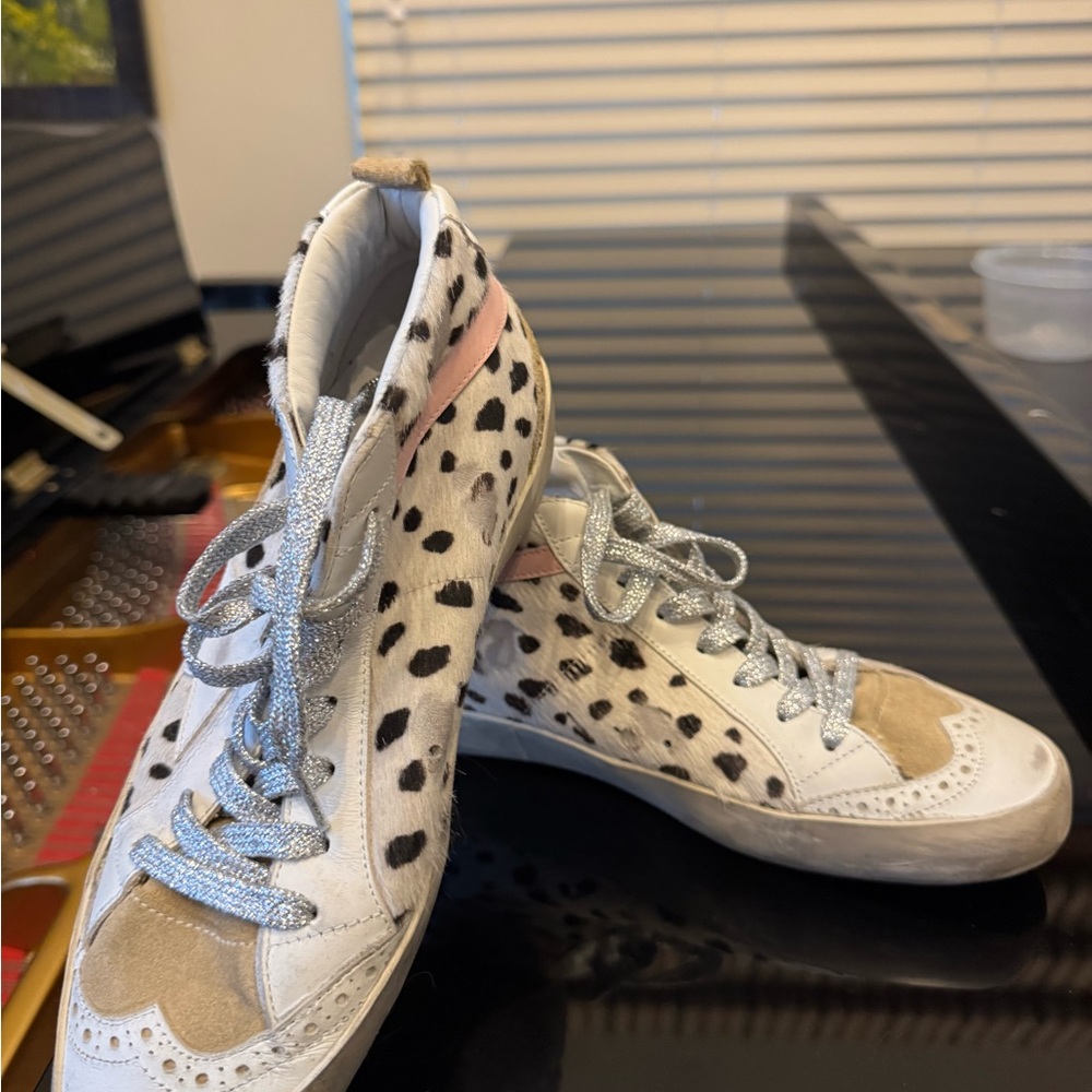 Golden Goose Women's High-Top Sneakers - Spotted with Pink and Tan Accents